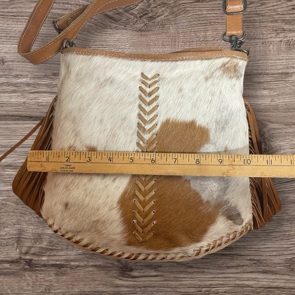 Myra Bag Edgy Calfhair Leather Fringe Crossbody Shoulder Bag Boho Hippie Western - Picture 6 of 10